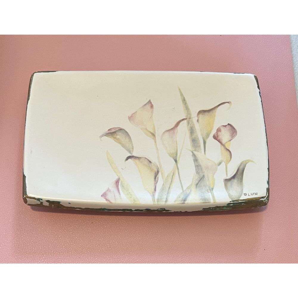 CROSCILL Cheri Blum Canna Lilies Bathroom Soap Dish‎ Decor From Vintage Set